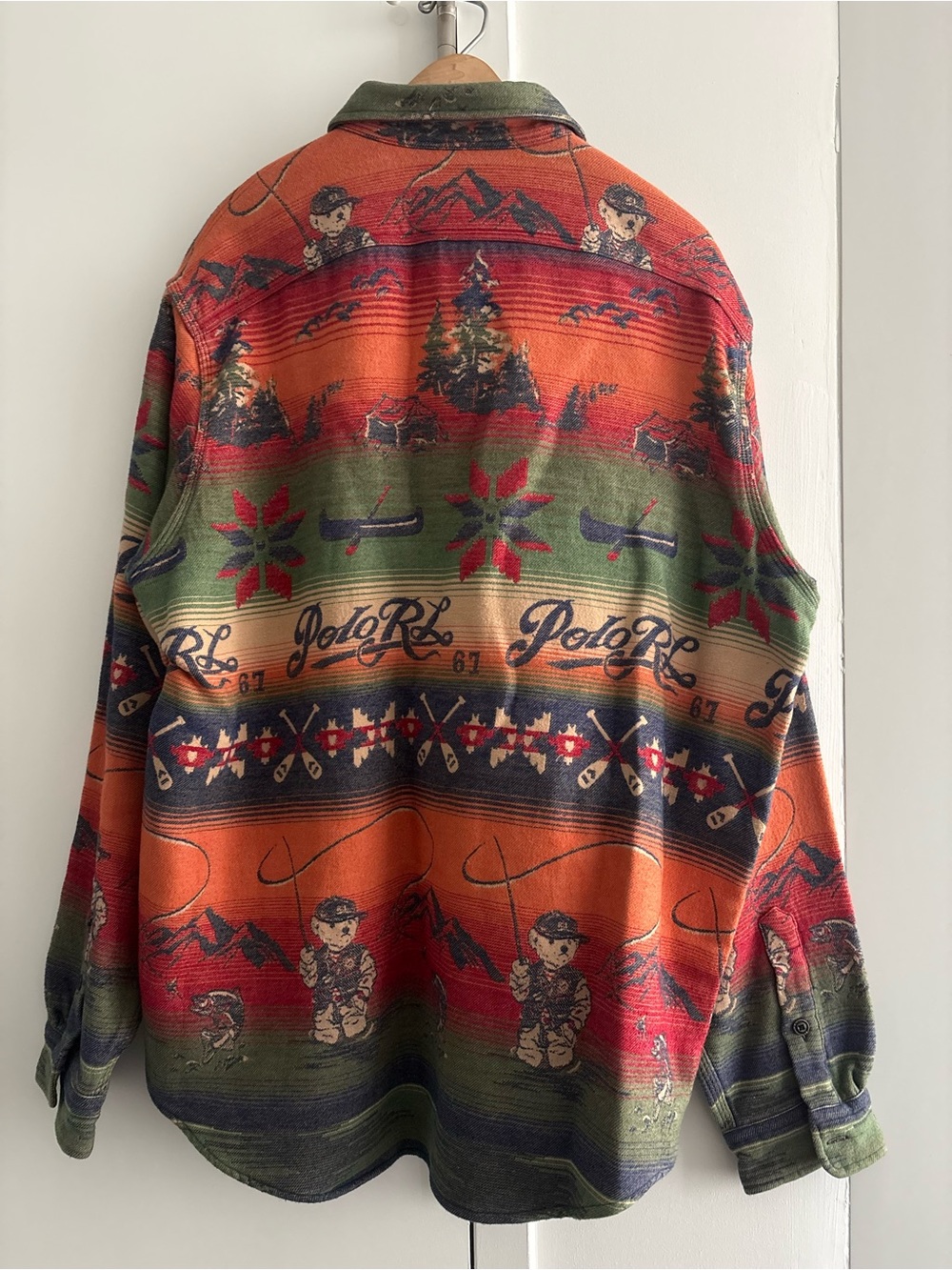 Ralph Lauren Western Fishing Bear Work Shirt Jacket in Orange & Green - Picture 6 of 7